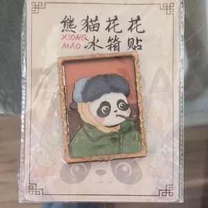 Panda Enamel Magnet with Blue Hat and Green Coat